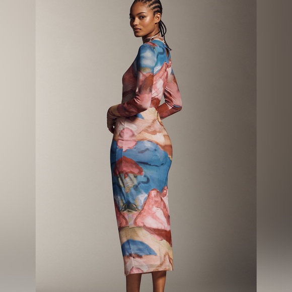 Anthropologie Blue and Pink Long Sleeve Dress - Picture 3 of 4